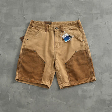 Aidase 100% Cotton Spray Painted Distressed Workwear Shorts for Men Summer American Casual Color Blocking Patchwork Half Pants Youth aidase-shop